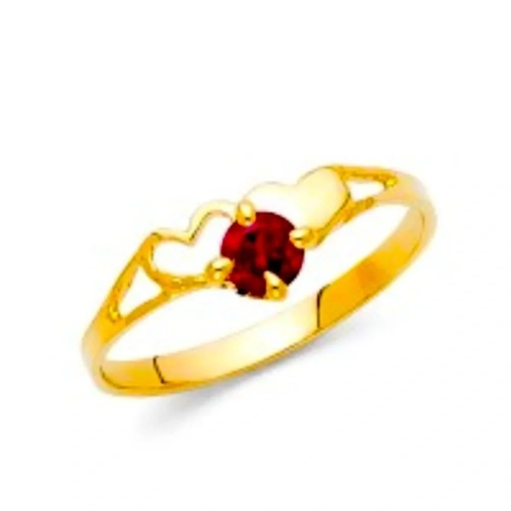 New Solid 14K Yellow Gold Red Heart CZ Engagement Ring size 7
